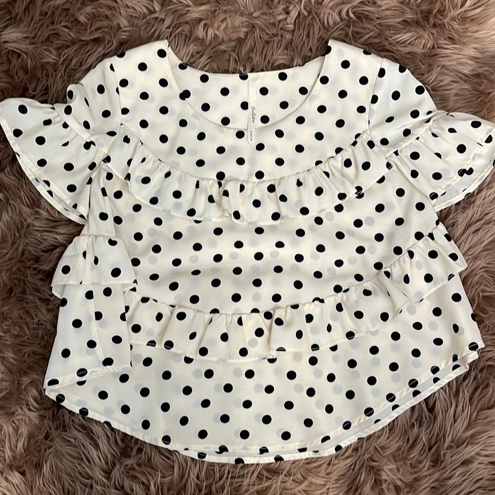 Cream and black polka dot top